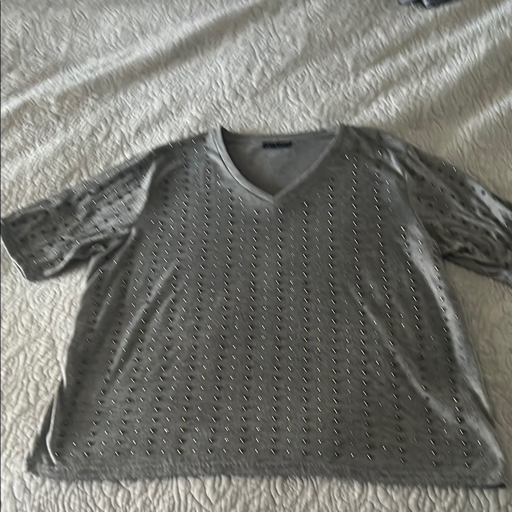 Leo and Ugo Gray V-Neck Studded Top